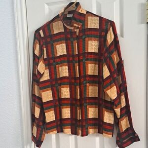 Plaid Multicolor Ladies Silk Blouse Sz 2